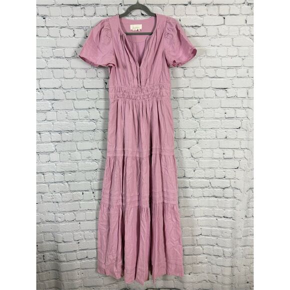 Anthropologie Somerset Pink Linen Blend Smocked Maxi Dress Womens Size XS - Picture 6 of 15